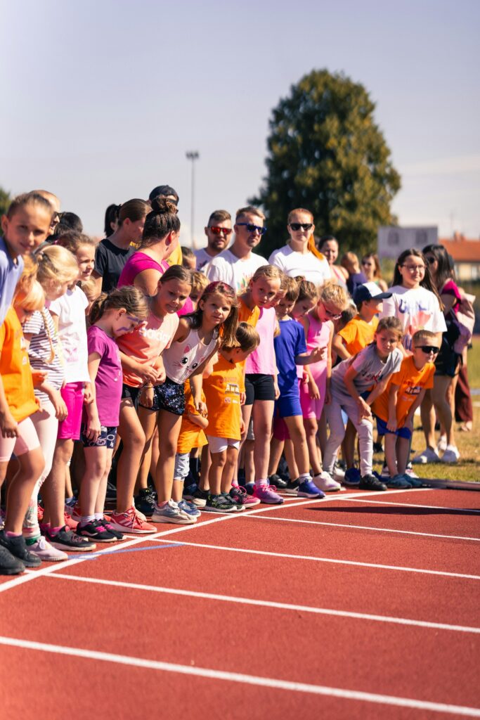Children lined up at the start of a race