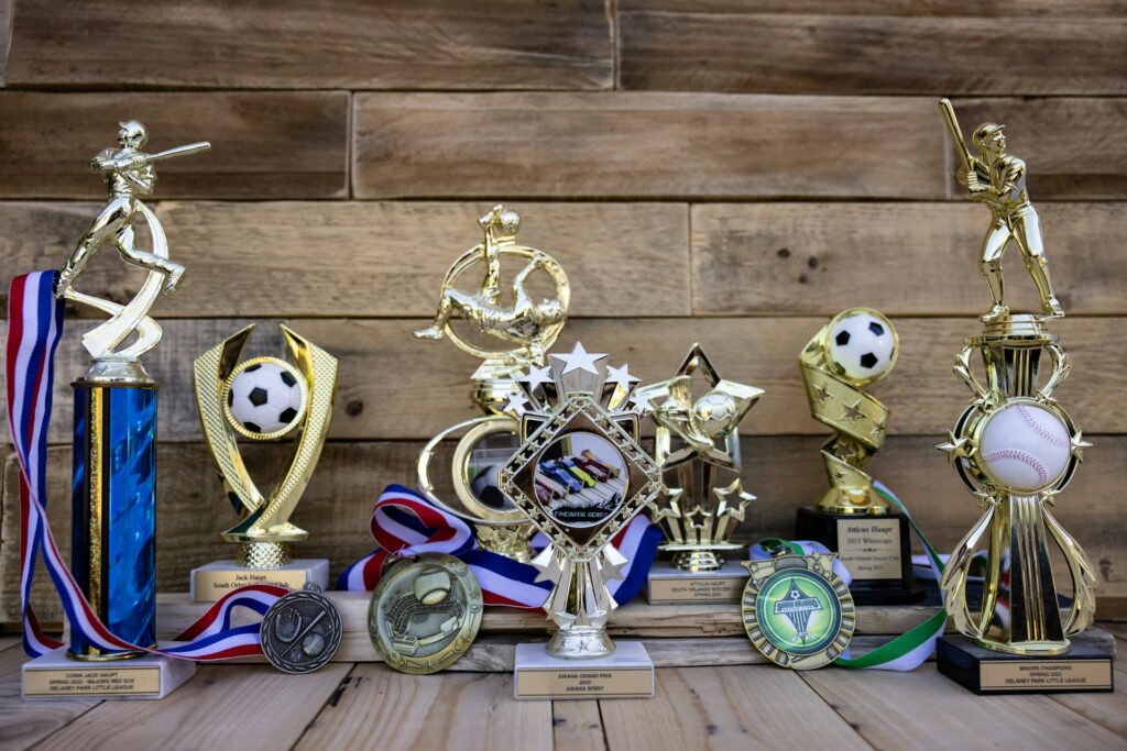 Sports trophies and medals